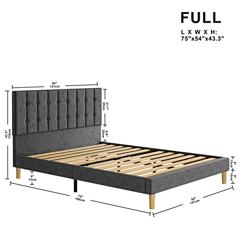 LIKIMIO Full Size Bed Frame, Platform Beds Full with Velvet Upholstered