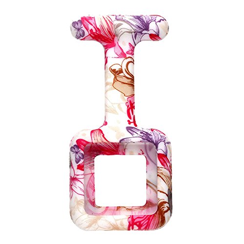JSDDE Montre de Poche pr infirmières Mode Couleur Motifs en Caoutchouc de Silicone Fob Montres Rectangle + 5 Housses Gratuites