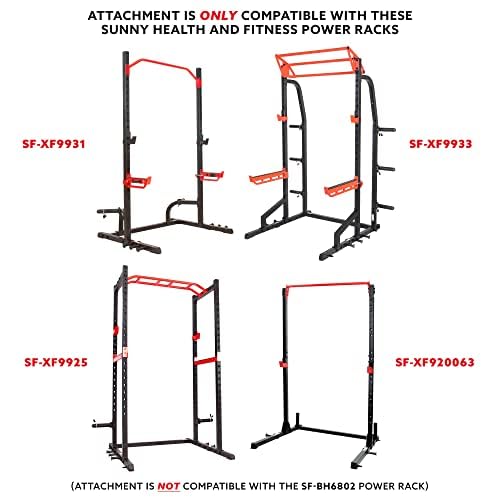 Sunny Health & Fitness Power Cage Squat Rack Upgrade Attachments, Dip Bar, Plate Bar Holder, Belt Squat, J Hook, Lat, Adapter, U Ring, Pull Up Bar, Landmine, Captain's Chair, Tricep Rope For Home Gym