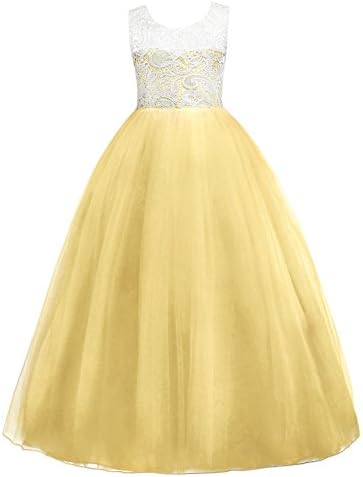 IWEMEK 5-16T Little Big Girls Floor Length Lace Tulle Bridesmaid
