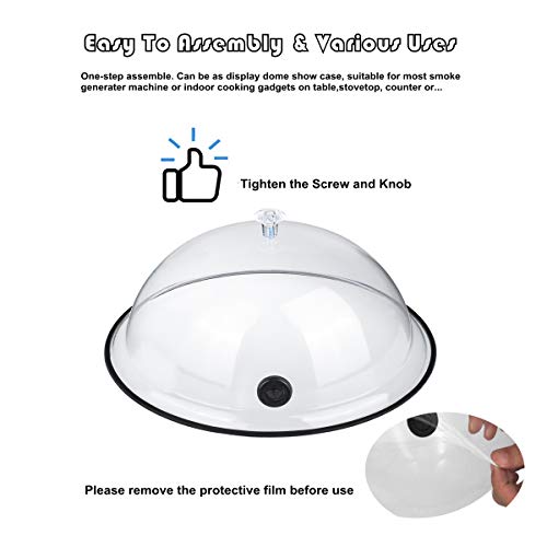 TMKEFFC Smoking Cloche Dome Cover 10 inch Lid for Smoke Infuser Specialized Accessory for Smoker Gun Smoking Infusion Plates, Bowls and Glasses, Transparent - Thumbnail 3