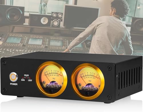 Dual Analog VU Meter Amplifier, RGB Sound Level Indicator Audio Switcher Box with DB Panel Display, Brightness/Color/Gain Adjustable for Tube Amps, Home Audio Component