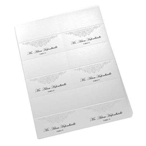 Documents and Designs Paisley Easy Print Place Cards (Select Color/Quantity), Pearl White, Silver, Set of 50 (9 Sheets) - Thumbnail 4