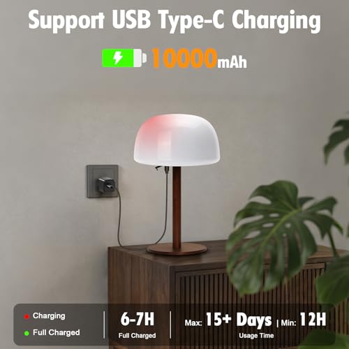 Tobeape 10000mAh Table Lamp Rechargeable, IP65 Waterproof Shower Lamp for Bathroom, Bedside Lamp with 3 Color Temps, Portable Cordless Touch Lamp Dimming for Bedroom Restaurant Patio Garden Outdoor