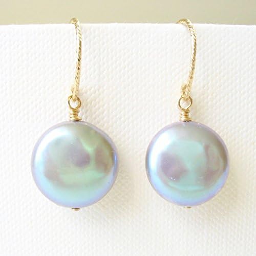 Gray Cultured Freshwater Coin Pearl Sparkle Earrings 14K Gold Filled