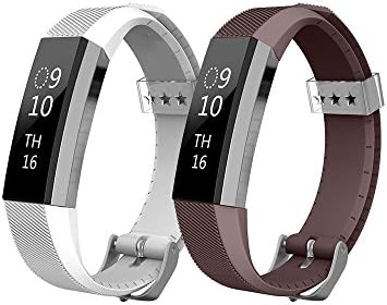 ArrKn Heart Rate Monitor Accessory Silicone Replacement Bands Watch Buckle Design for Fitbit Alta Adjustable Free Size - No Trackers (2Pieces - White / Coffee)