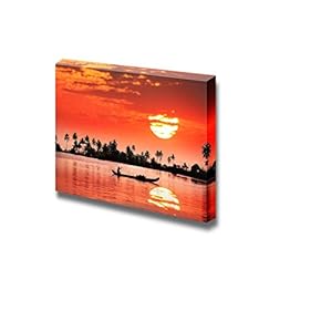 Canvas Prints Wall Art - Canoeing During Sunset | Modern Wall Decor/Home Decoration Stretched Gallery Canvas Wrap Giclee Print. Ready to Hang - 12" x 18"