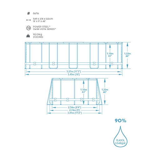 Bestway Power Steel Swim Vista 549x274x122 cm, Frame Pool oval im Komplett Set mit Bullauge, inkl. Filterpumpe, Leiter… – Bild 6
