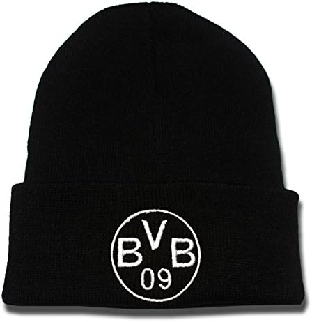 JRICK Borussia Dortmund BVB 09 Logo Beanie Fashion Unisex Embroidery Beanies Skullies Knitted Hats Skull Caps - Black/White