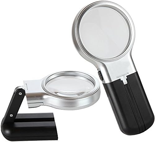 Coolly 3x Handheld Magnifier Folding Loupe Magnifying Glass with Illuminated 2 LED Lights for Reading Medicine or Food Labels Under Dim Light, School Labs, Craft, Jewelry Repair