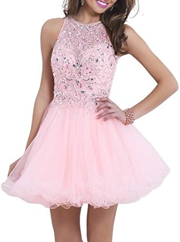 Sleeveless Tulle Prom Dress Beading Bodice Short Party Gown for Girl Graduation