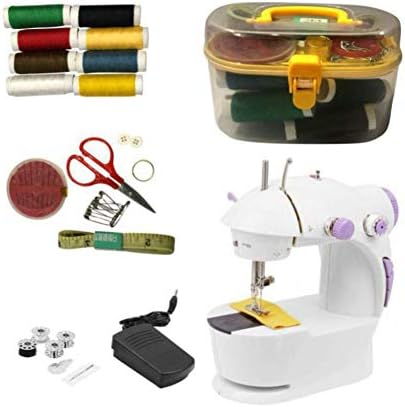 FAB Innovations 10 in 1 Electric Sewing Machine, White (w. Foot Pedal, Bobbins, Kit, Needles & Adapter)