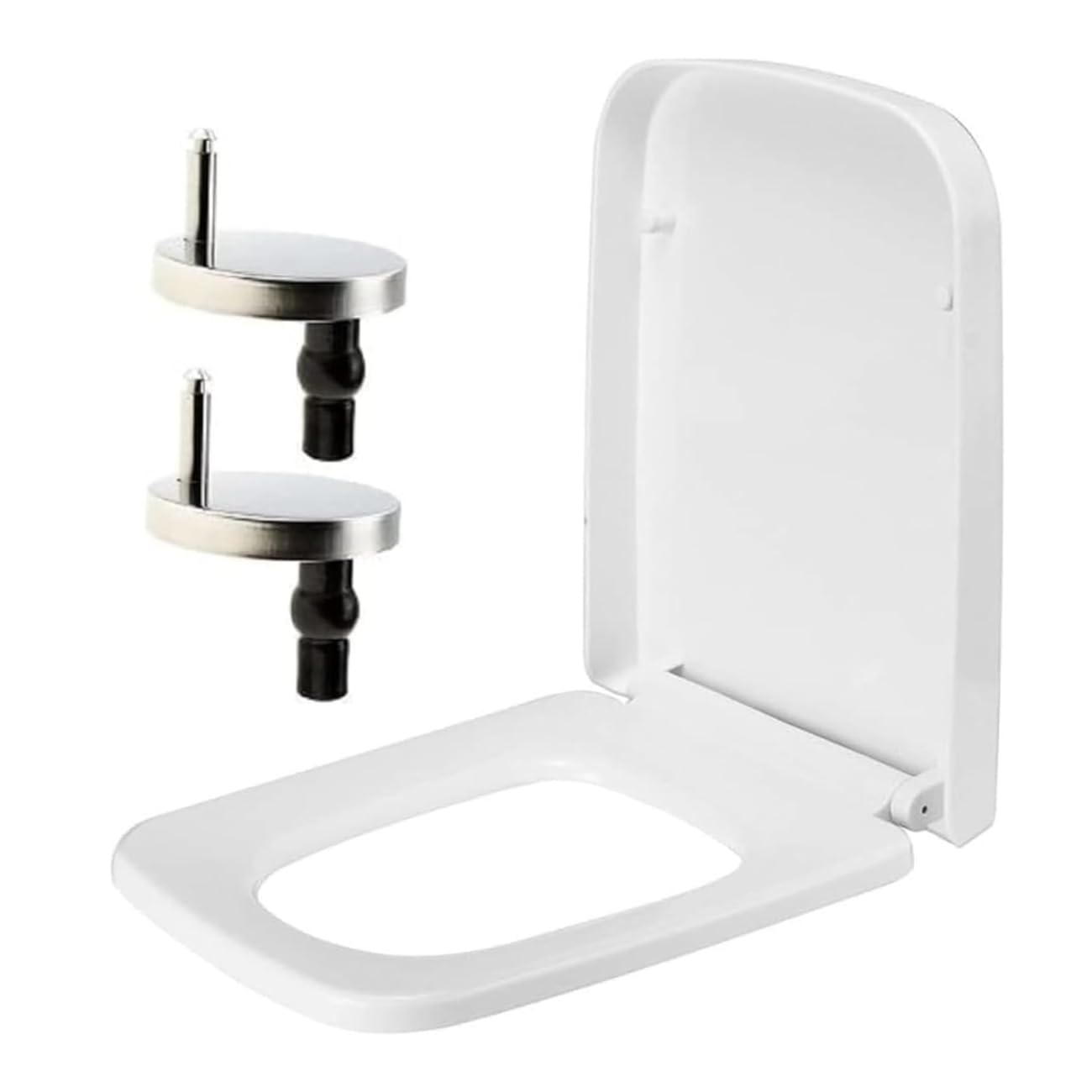 Rectangular Square Soft Close Toilet Seat Quick Release Loo Seat Easy Cleaning, Easy Installation with Adjustable Hinges White (42cm L x 36cm W), Plastic