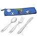 SunZio Kids Silverware Set, 18/10 Stainless Steel 12 Piece Cutlery Set with 4 Forks, 4 Spoons, 4 Small Knives, Toddler Metal Travel Utensils with Case, Child Safe Flatware, Dishwasher Safe, 1 Set