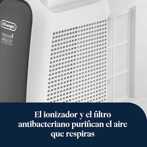 De'longhi tasciugo ariadry light dns65 desumidificador ionizante, tanque de 2,8 l, capacidade de extração de 6 l/d, filtro de poeira, função de secagem de roupas, silencioso, compacto, branco