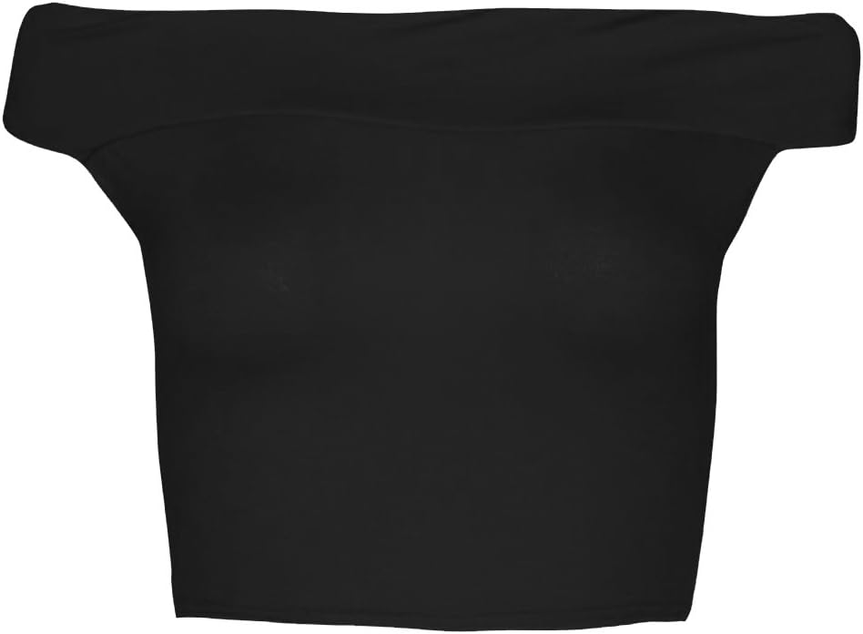 LUSH CLOTHING-C58-WOMENS SEXY OFF SHOULDER BARDOT CROP CROPPED VEST TEE T-SHIRT TOP-UK 8-14 (S/M=UK 8-10, Black)