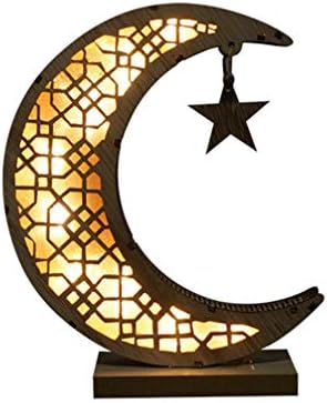 Mobestech Ramadan Eid Mubarak Ornaments Wooden Moon Shape Night Light ...