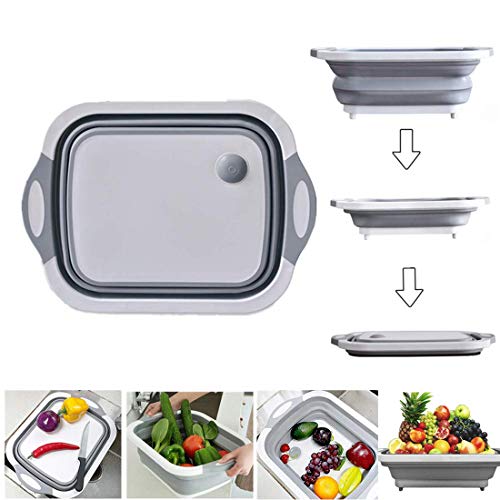 Ahyuan Collapsible Drying Dish Storage Rack Chopping Board Portable Dish Pan Rack Washing Basin Foldable Strainer Wash and Drain Dish Tub Drainer Basket over the Sink Dish Drainer for RV, Camp, Marine