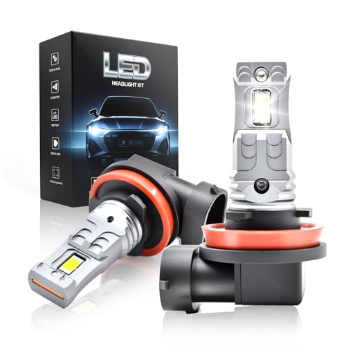 Onraying H11 6500k H8 H9 H16 LED Car Headlight Bulb, 900% Brightness, Identical Size to Halogen, IP68, Over 90000 Hours Lifespan, Plug-And-Play, 2 Pack