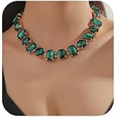 Jnncocier Women Bridal Sparkle Full Rose Red Green Crystal Rhinestone Round Choker Necklace Crystal Statement Christmas Choker Necklace for Wedding Women