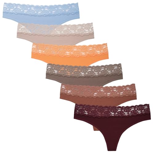 41FpjYYFu0L Innersy String Tanga Damen Sexy Spitze Baumwolle Unterwäsche Frauen Hipster Pantys 6Er Pack (M, Maillard-Farben/Blau)
