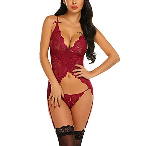 SamMoSonDonna-Body-da-Donna-Sexy-con-Scollo-a-V-in-Pizzo-Biancheria-Intima-Perizoma-con-Reggicalze