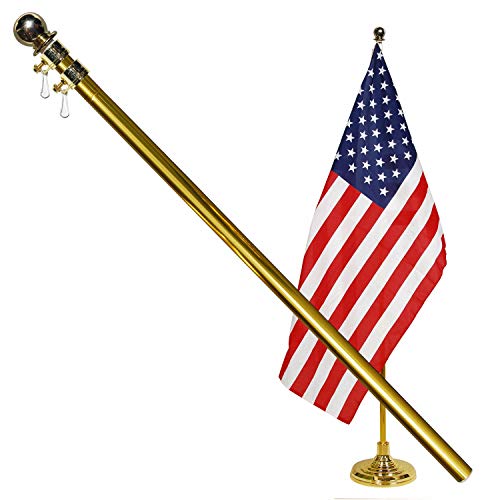 A-ONE 8FT Telescopic Indoor Flagpole Kit, Heavy Duty US Telescoping Aluminum Flag Pole with Ball, Golden - Thumbnail 3