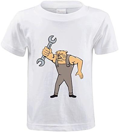 FORERIC Bulldog Mechanic Spanner Standing Cartoon T Shirts Little Child White