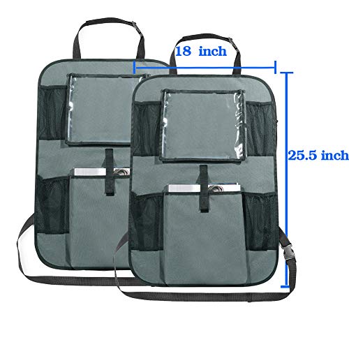 Car Backseat Organizer with 10'' iPad Tablet Holder + 5 Storage Pockets for Bottle Toys Book Drink, Auto Seat Back Protector Kick Mats, Universal Fit Travel Accessories for Kids & Toddlers Gray 2 Pack - Thumbnail 3
