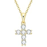 PearlLives CZ Cross Necklace for Women 18K Gold Plated Cubic Zirconia Cross Faith Pendant Necklaces Gold Chains Chokers