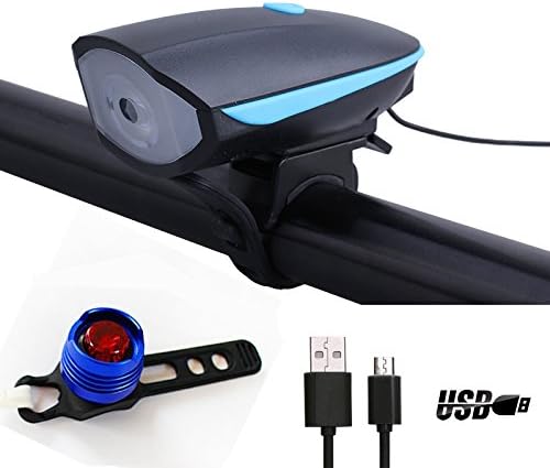Iokone Bicycle Light USB Rechargeable Bike light With 120dB Bicycle Horn Bike Bell Bicycle Bell , Waterproof Bike Headlight and Taillight Set with 3 Lighting Modes,5 Horn Sounds,1200mAh LED Flashl