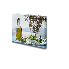 Olives and Olive Oil Against Mediterranean Landscape