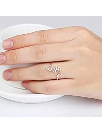 Anillo de plata de ley 925, diseño hueco de huellas de huellas, anillo abierto ajustable para mascotas y animales