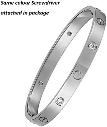 Titanium Stainless Steel Screw Love Bracelet Silver Bangle with CZ Stone for Men &amp; Women + Screwdriver