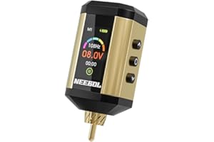 NEEBOL Wireless Tattoo Battery Pack, Rechargeable Cordless Tattoo Power Supply, LED Display, Adjustable Voltage 5-12V, 3 Memory Settings, Portable RCA for Tattoo Pen & Rotary Machine, 1600mAh Capacity