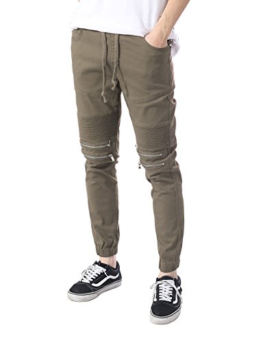 JD Apparel Mens Slim Fit Distressed Biker Joggers XL Khaki