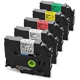 Anycolor Compatible Label Tape Replacement for Brother P-touch TZe Color Label Tape TZe-231 TZe-131 TZe-431 TZe-631 TZe-731 Work with Brother PT-D210 PT-H100 PT-D400 Labeler, 0.47 Inch (12mm), 5-Pack