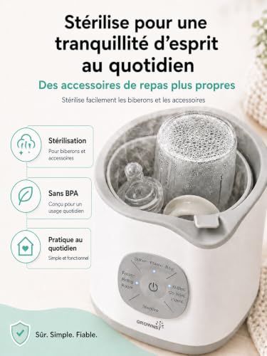GROWNSY Smart Baby Bottle Warmer, Pre-programmed Fast Milk Warmer with Temperature Control, Soft Defrosting, Small Jar Warmer and Steam Sterilizer, for Breast Milk, Infant Milk