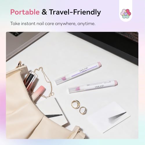 SAVILAND 3 in 1 Cuticle Pen, 2 Pieces Cuticle Scrub Pen for Cuticle Remover and Cuticle Oil with Ceramic Tip for Hair, Chapped and Dry Nails
