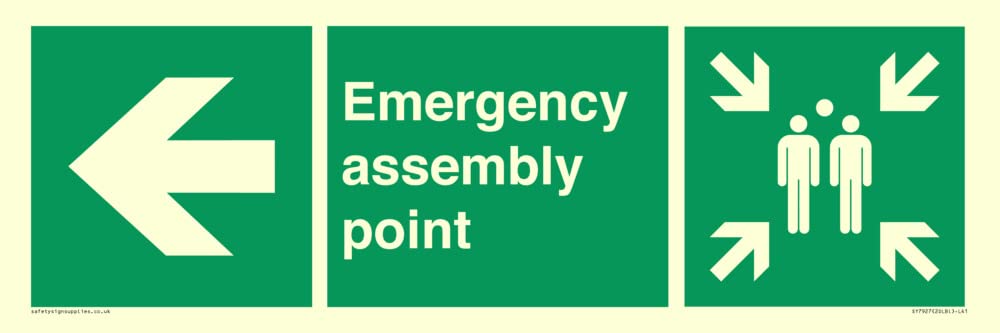 Emergency assembly point directional Left arrow Sign - 450x150mm - L41