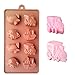6 Pack nonstick value pack molds of Baby Toys, Smiley Face, Dinosaur, Animal Zoo, Lion and Friends Silicone baking molds for Candy Chocolate Soap