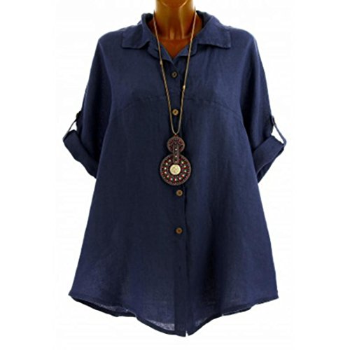 Women's Casual Half-Sleeve Button Down Shirt Blouse Pullover Tops (US4/M, Navy)