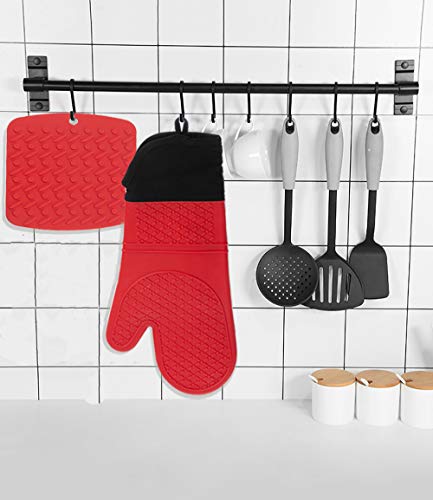 image for HmiL-U Oven Mitts | Pot Holders-1 Pair Extra Long Heat Resistant up to
