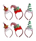Christmas Headbands - 6 Pack 3 Assorted Designs with White Feather Christmas Tree Elf and Santa Hat - Perfect for Christmas Costume Party
