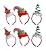 Christmas Headbands - 6 Pack 3 Assorted Designs with White Feather Christmas Tree Elf and Santa Hat - Perfect for Christmas Costume Party