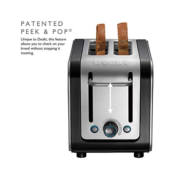 Dualit Architect 2 Slice Toaster | Brushed Stainless Steel with Black Trim | Extra-Wide Slots – Peek and Pop Function…