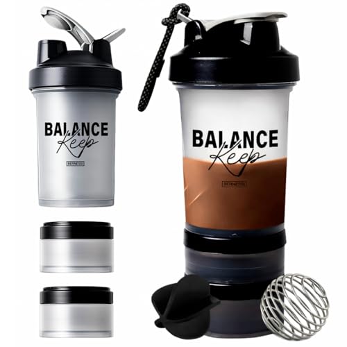 BERNESSI 500ml/17oz Protein Shaker Bottle with Leak-Proof for Protein Mixes & Shakes with Stainless Steel Ball, Protein Bottle Blender Cocktail Shaker Cup for Gym Fitness Home Pre Workout (Balance)