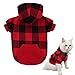 KOOLTAIL Plaid Cat Hoodie Pet Clothes Sweater with Hat and Pocket for Small Dogs Puppy Cats, Soft Winter Warm Dog Cold Weather Coat, Fleece Fall Dog Hooded Sweatshirt with Leash Hole, Christmas Red XS