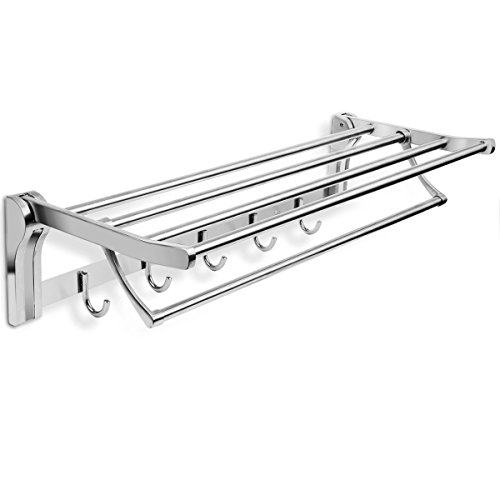 REIDEA Bathroom Shelves Towel Rack with Folding/Swivel Towel Bar, Stainless Steel Wall Mounted Shelf Organization for Storage Hanging Holder above Toilet/Hotel/Home (22 Inch)