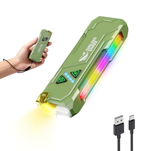 Smiling Shark ML01 Multifunctional Flashlight, Rechargeable LED Torch with Magnetic Base Main Side Light with RGB Compact Clip Design Long-Lasting USB Charging for Camping Hiking Emergency (Green)